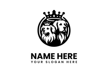 Regal Canine Duo Black and White Dog Portraits with Crowns.