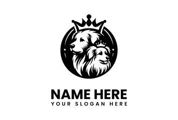 Regal canine duo Golden retriever and Papillon crowned in monochrome elegance.