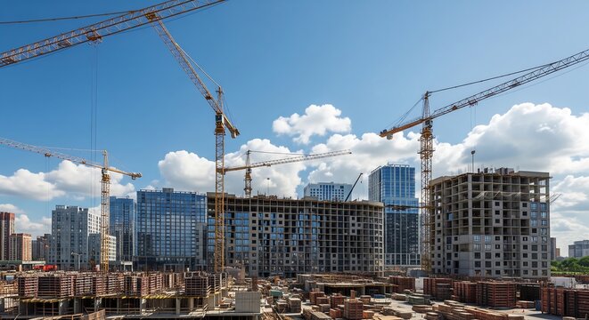 Pemandangan Lokasi kontruksi dengan derek 