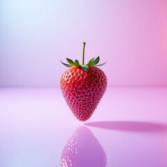Fresh strawberry floating above reflective surface