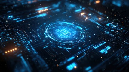 Cybernetic abstract glowing circuit board, data processing