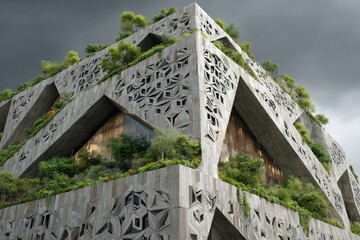 Modern, sustainable building with green terraces