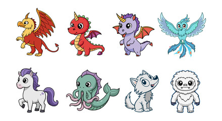 Cute Cartoon Fantasy Creatures Collection