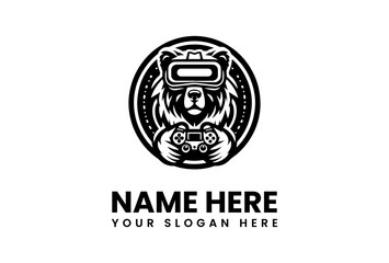 Stylized Bear Head Wearing VR Headset and Holding Game Controller Logo.