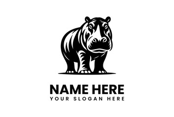 Stylized Black and White Hippopotamus Illustration with Bold Graphic Design.