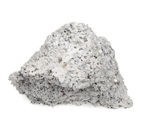 piece of cement isolated on white background close up. chipped concrete piece