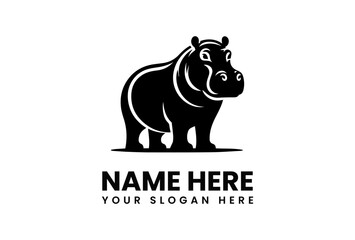 Stylized Black Hippo Logo with Name and Slogan Below Simple Design.