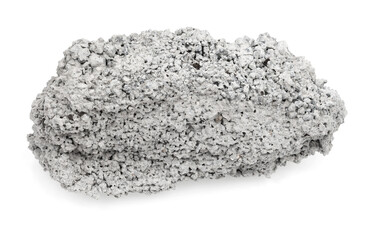 piece of cement isolated on white background close up. chipped concrete piece
