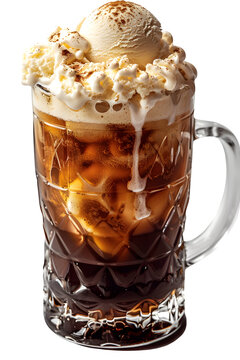 Cream Drink Isolated Transparent Background Root Beer Float Frosted Glass Mug Vanilla Ice Banner Marketing Ecommerce Web Print Copy Space Template Branding Social Media Poster SEO Optimized Serene