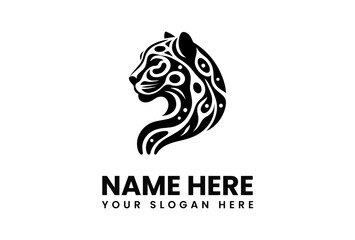 Stylized Black Jaguar Head Profile with Tribal Pattern Design Elements.