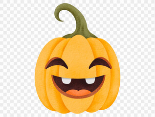 Watercolor pumpkin with laughing face Halloween illustration Vector.