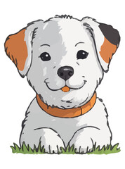 An illustration for a postcard sticker featuring a cute puppy. Vector graphics. EPS.
