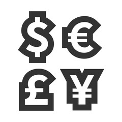 Most used currency badges. Currency symbols isolated on white background. Vector illustration