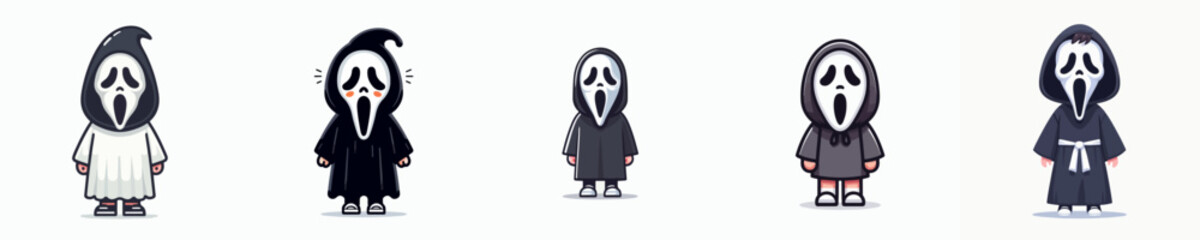 vector of a children wearing a ghost face halloween costume