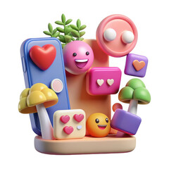 3d social media icons and emojis isolated on transparent background