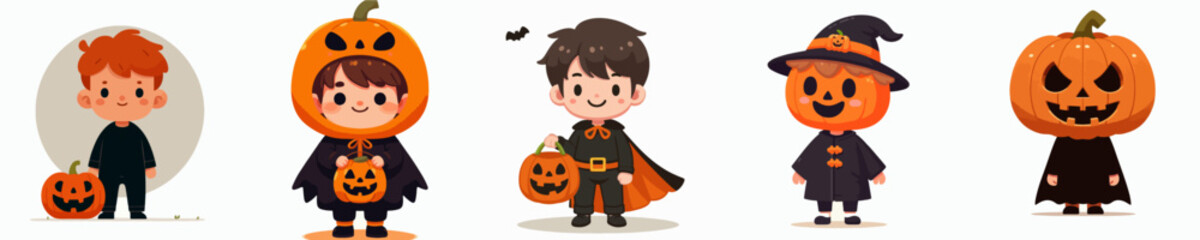 vector of a children wearing a pumpkin head halloween costume