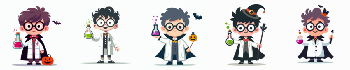 vector of a children wearing a crazy scientist halloween costume