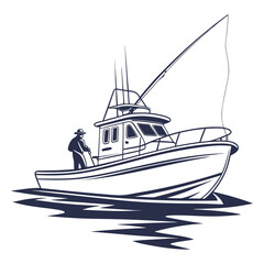 Vector art of a captivating illustration of a fisherman on a boat, casting his line into the sea, embodying the spirit of angling and the thrill of the catch