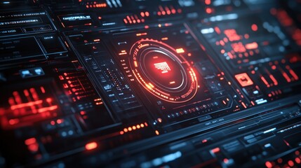Obraz premium High-tech abstract digital interface with glowing red and blue elements