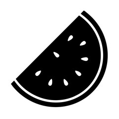 Stylized black and white image of a watermelon slice with white seeds