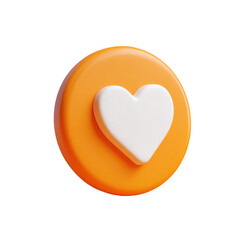 3D render of a white heart on an orange circle a like button design