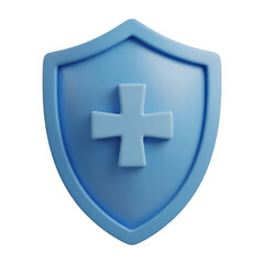 Obraz premium Blue shield with white cross isolated on transparent background