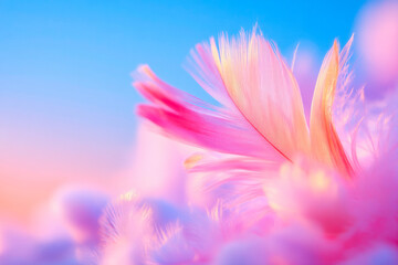 Fototapeta premium A macro closeup of a delicate fluffy feather with soft gentle pastel lighting creating a dreamy and ethereal artistic effect