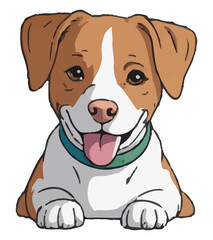 An illustration for a postcard sticker featuring a cute puppy. Vector graphics. EPS.