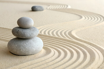 Serene Zen Garden with Stacked Stones - Peaceful Meditation Art