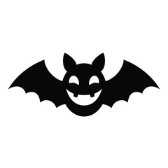 Black bat with happy face icon silhouette flying