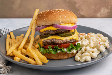 double cheese burger with  french fries