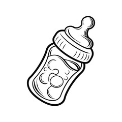 Baby Feeding Bottle Outline Vector Icon &ndash; Cute Minimal Infant and Mother Care Line Art for Parenting Design