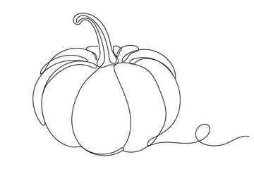 Line Art Pumpkin. Happy Halloween Holiday Greeting Card Element. Autumn Thanksgiving Party Mascot Contour. Seasonal Vegetable Food Icon. One Continuous Outline Drawing Modern Design. Halloween Decor