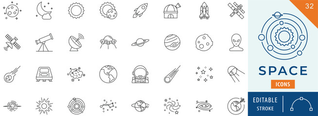 Space icon collection set. Editable stroke. © Dencons