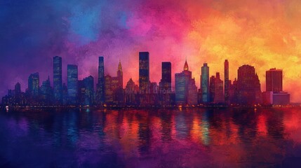 Fototapeta premium Abstract New York City Skyline at Sunset