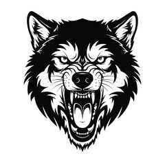 Fierce wolf head mascot with an aggressive snarl and bared teeth.