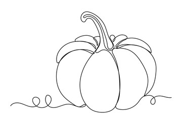 Line Art Pumpkin. Happy Halloween Holiday Greeting Card Element. Autumn Thanksgiving Party Mascot Contour. Seasonal Vegetable Food Icon. One Continuous Outline Drawing Modern Design. Halloween Decor