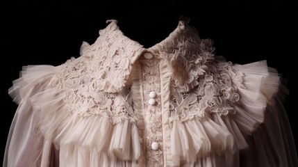 Delicate, vintage blouse with lace collar & ruffles