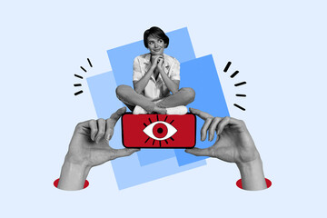 Banner artwork trend collage of human hands hold phone device antivirus protection app freemason...