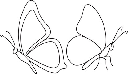 Minimalist single-line butterfly set illustration, side view, black and white contour vector, simple modern line art.eps © Shafiavect