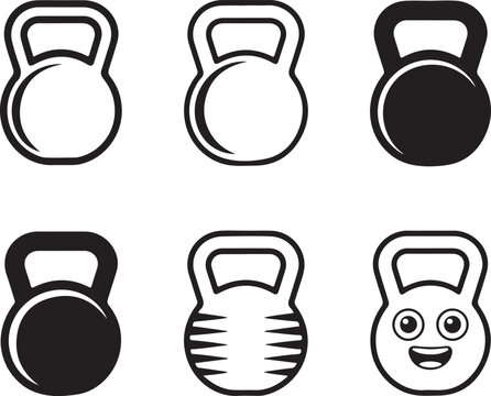 Collection of Six Kettlebell Icons in Black and White