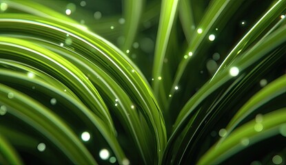 Abstract close-up of curved, vibrant green lines, suggesting leaves or grass, with subtle sparkle