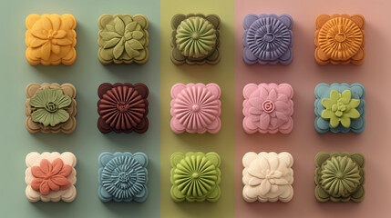 Elegant mooncakes in warm earthy tones, capturing Mid-Autumn Festival traditions, blessings, and flavors in modern artistic composition for seasonal celebration
