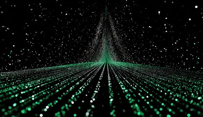 Abstract digital pathway.  Emerald particles form a tunnel