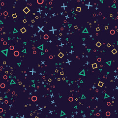 Background design with game console symbol pattern. Icons triangle, circle, cross and square. Game controller
