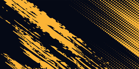 Dots pop art comics sport style vector illustration. Dots halftone yellow and black color pattern gradient grunge texture background. vector eps10 © Sultan