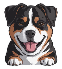 An illustration for a postcard sticker featuring a cute puppy. Vector graphics. EPS.