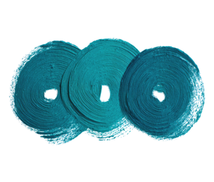 Three teal circles, painted in a swirling, textured style, overlapping slightly