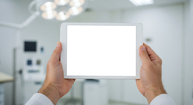 Modern Medical Design Blank Tablet Display in Hospital Setting - Powered by Adobe