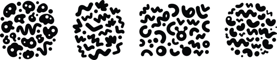 Abstract Doodle Pattern Set – Hand Drawn Shape, Black Scribble, Modern Texture, Artistic Seamless Vector